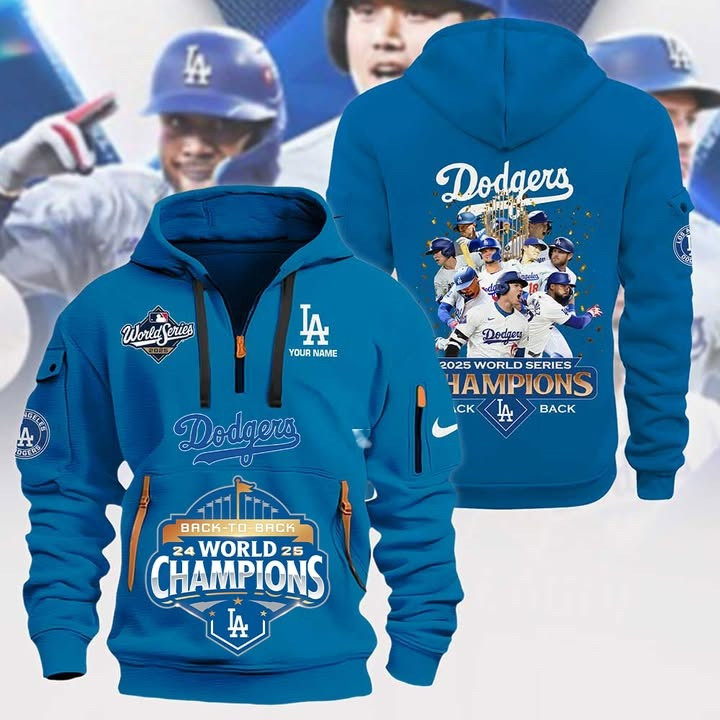Custom Dodgers World Series Champions Quarter Zip Hoodie Back To Back LA Dodgers Merch Gifts-1 Custom Dodgers World Series Champions Quarter Zip Hoodie Back To Back LA Dodgers Merch Gifts-1