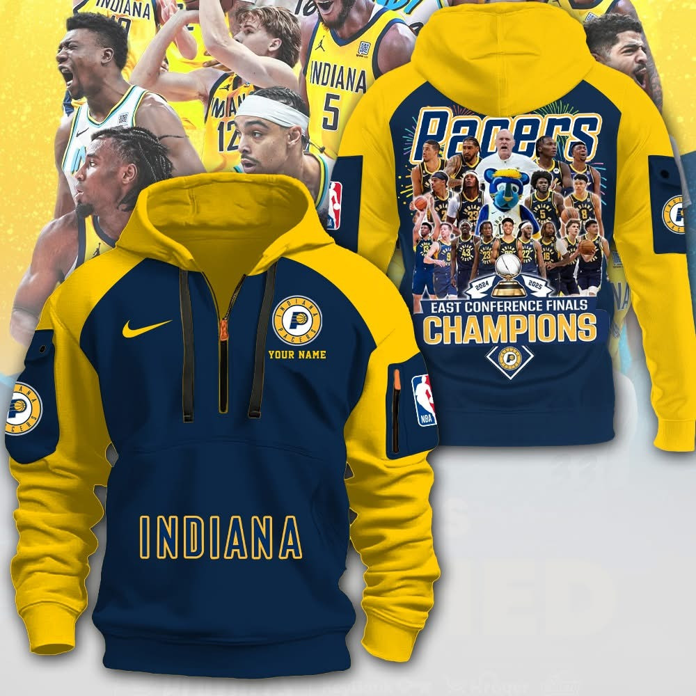 Custom Indiana Pacers Eastern Conference Champions Quarter Zip Hoodie NBA 2025 Fan Merch-1