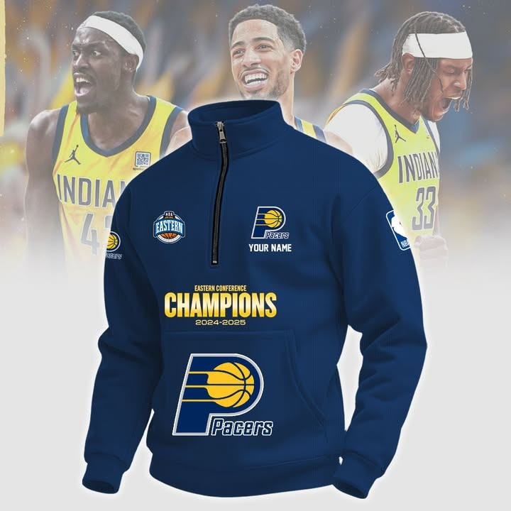 Custom Indiana Pacers Eastern Conference Champions Quarter Zip Sweatshirt 2025 Fan Merch-1