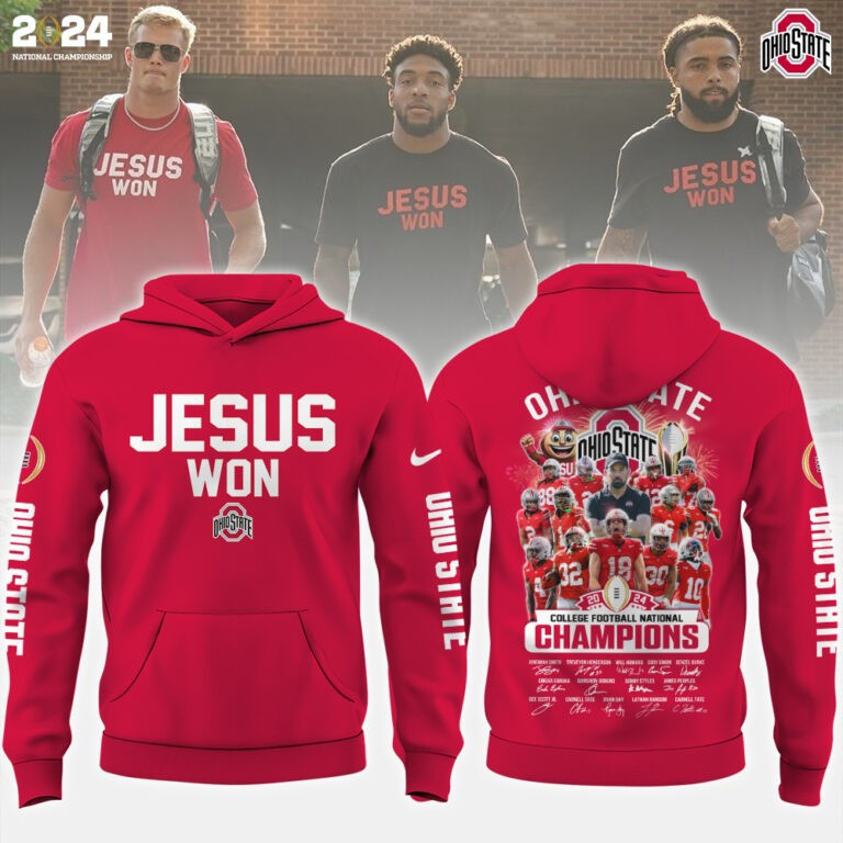 Custom Jesus Won Ohio State National Champions Hoodie Ohio State Buckeyes Championship (custom name)-1