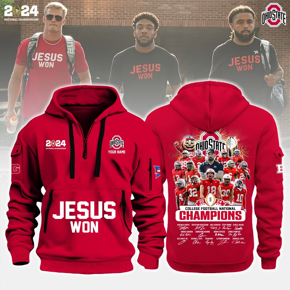 Custom Jesus Won Ohio State National Champions Quarter Zip Hoodie Ohio State Championship-1
