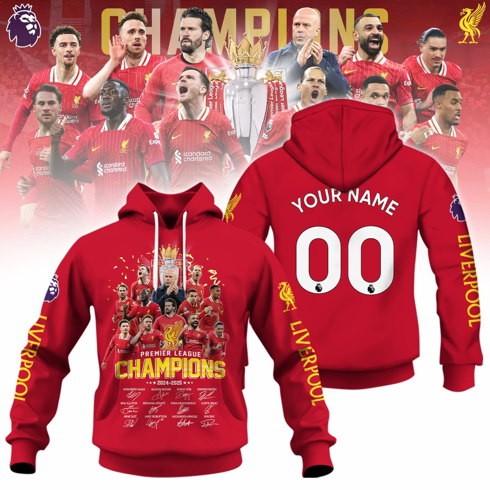 Custom Liverpool Champions Premier League Hoodie 2024 25 Liverpool Football FC Fan Merch-1