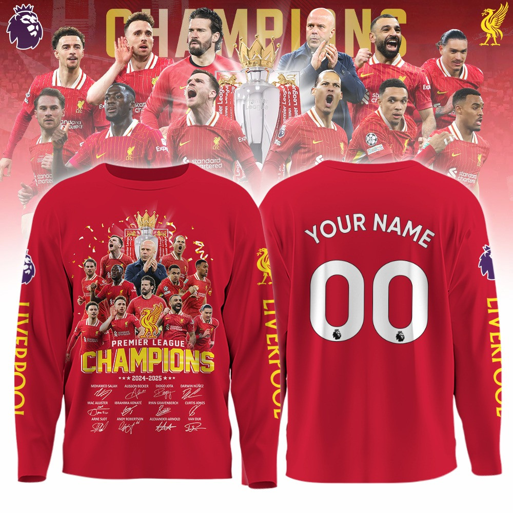 Custom Liverpool Champions Premier League Long Sleeve Shirt 2024 25 Liverpool FC Fan Merch-1