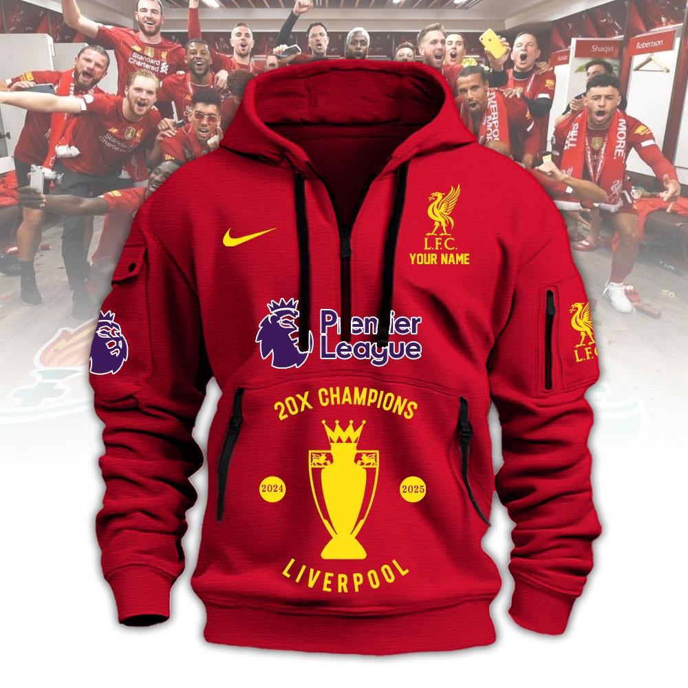 Custom Liverpool Champions Premier League Quarter Zip Hoodie 2025 25 20X Champions Merch-1