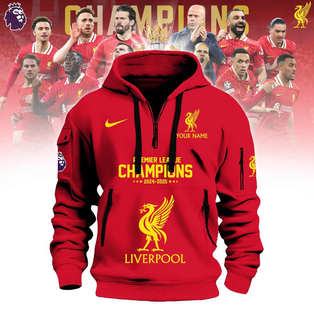 Custom Liverpool Champions Premier League Quarter Zip Hoodie 2025 25 Liverpool Football FC-1