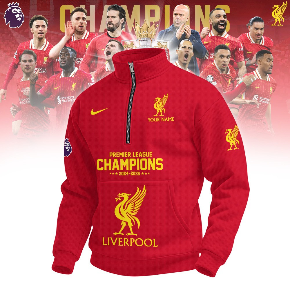 Custom Liverpool Champions Premier League Quarter Zip Sweatshirt 2025 25 Liverpool FC Merch-1 Custom Liverpool Champions Premier League Quarter Zip Sweatshirt 2025 25 Liverpool FC Merch-1