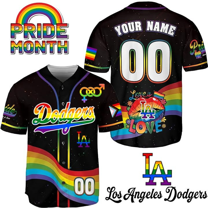 Custom Los Angeles Dodgers Pride Month Jersey Support LGBT Love Is Love Pride Merch-1 Custom Los Angeles Dodgers Pride Month Jersey Support LGBT Love Is Love Pride Merch-1