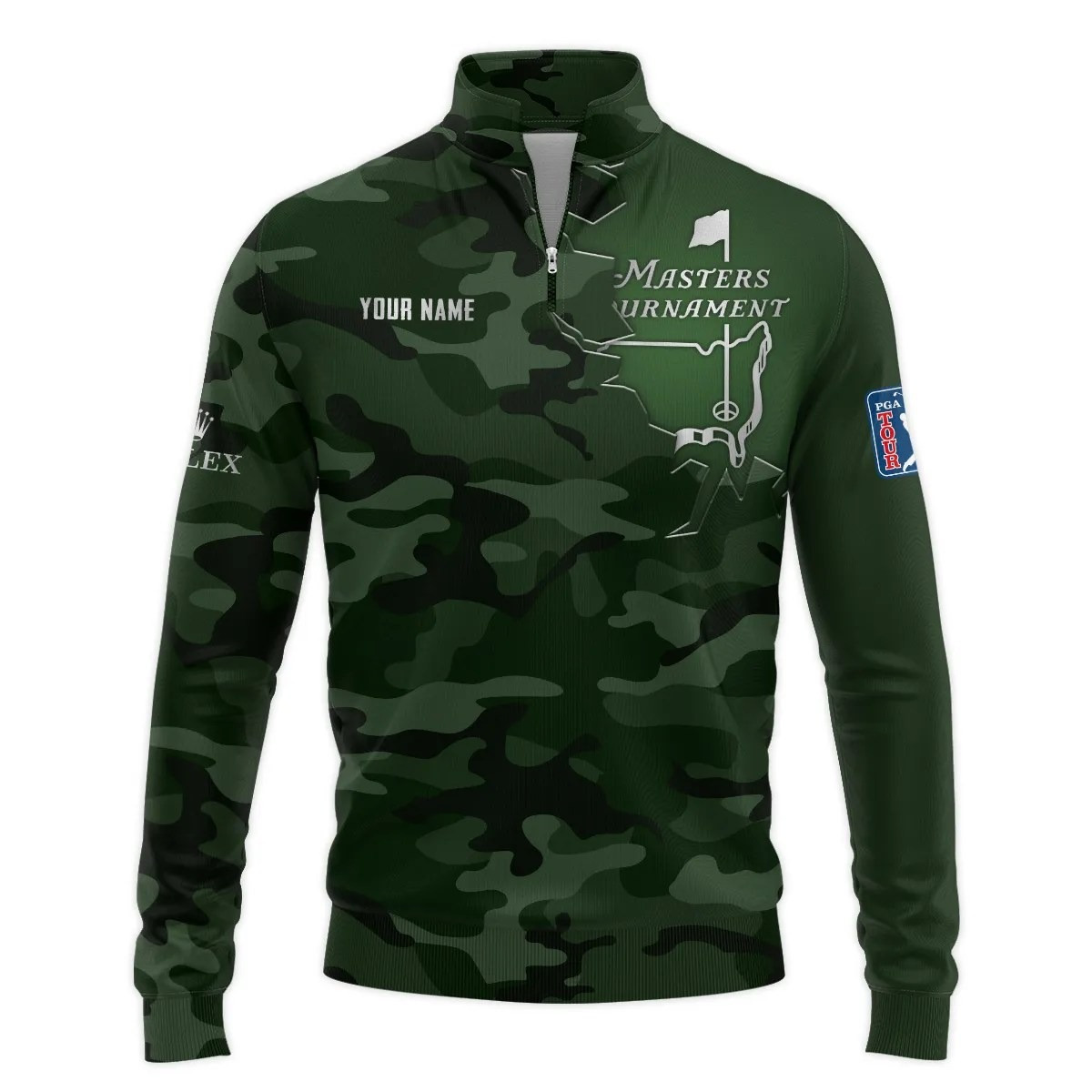 Custom Masters Tournament Golf Quarter-Zip Sweatshirt Camo Green Masters 2025 Merch-1