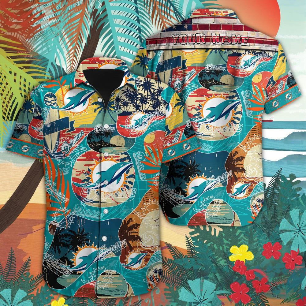 Custom Miami Dolphins Hawaiian Shirt Vintage Style Aloha Shirt NFL Dolphins Football Gifts-1