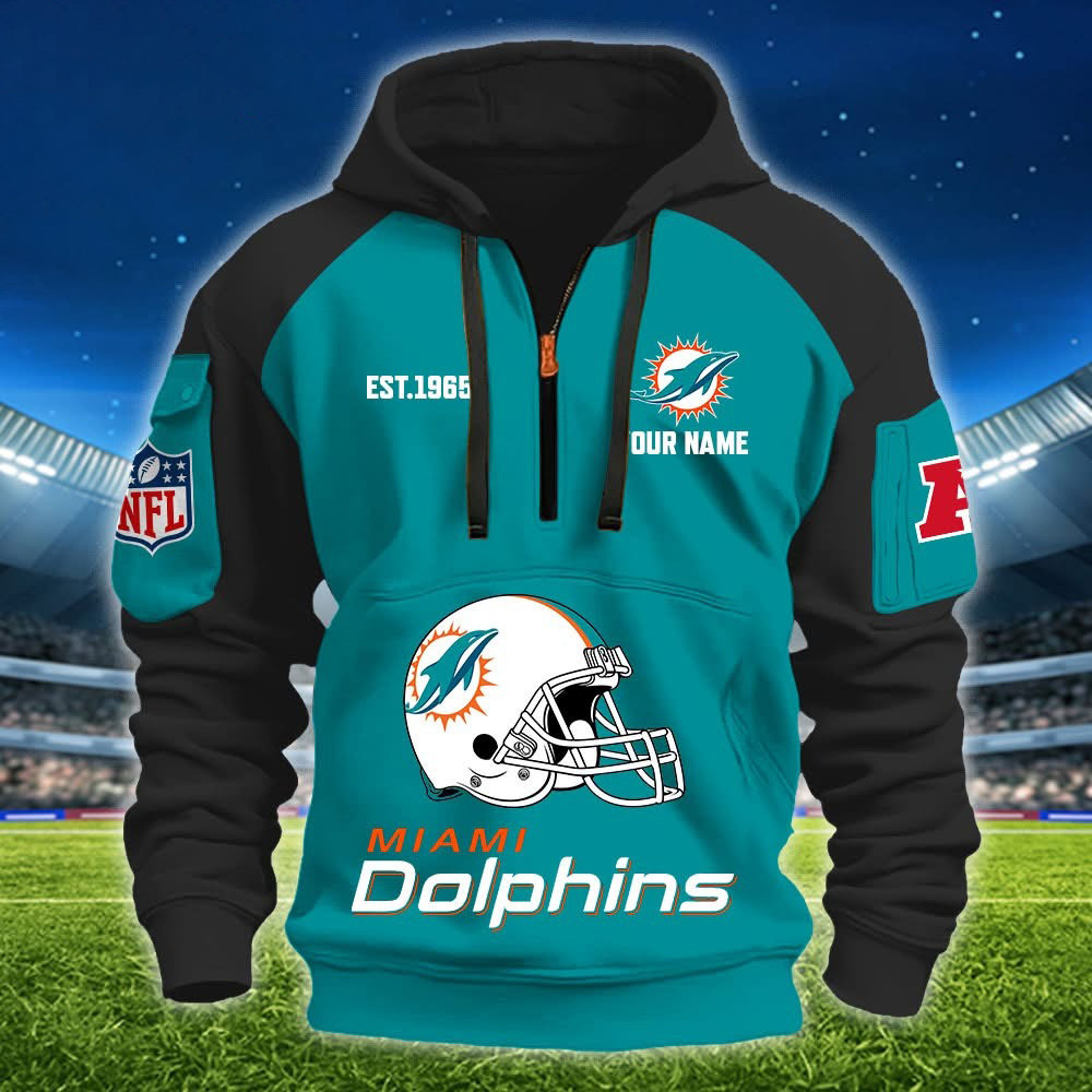 Custom Miami Dolphins Quarter Zip Hoodie EST 1965 NFL Dolphins Football Fan Merch Gifts-1 Custom Miami Dolphins Quarter Zip Hoodie EST 1965 NFL Dolphins Football Fan Merch Gifts-1