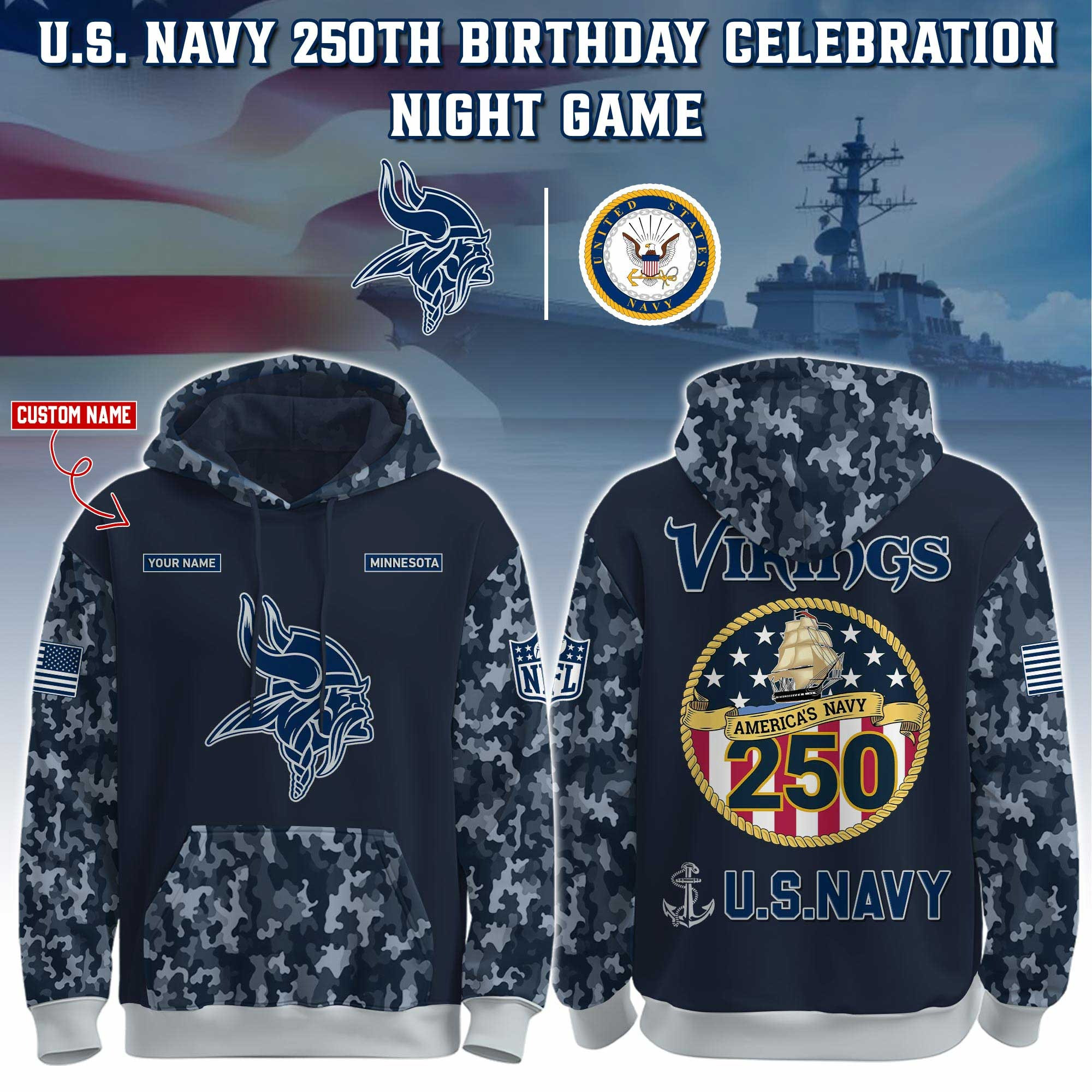 Custom Minnesota Vikings x U.S Navy 250Th Anniversary Camo Hoodie USN Vikings Gifts For Him-1 Custom Minnesota Vikings x U.S Navy 250Th Anniversary Camo Hoodie USN Vikings Gifts For Him-1