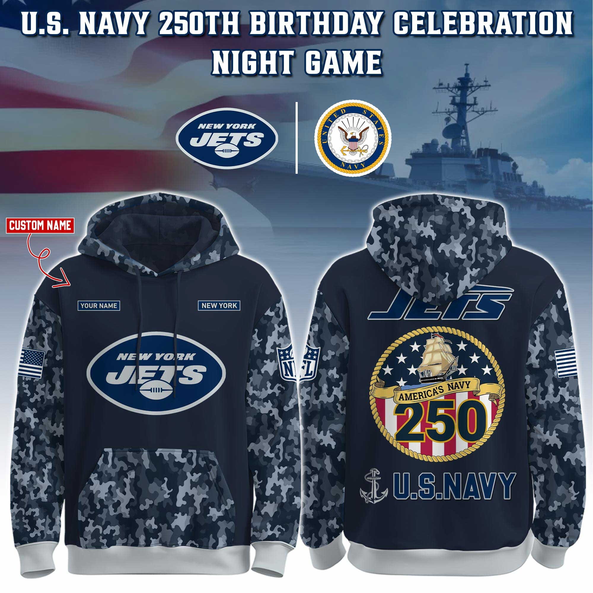 Custom New York Jets x U.S Navy 250Th Anniversary Camo Hoodie USN Merch Veteran Fan Gifts-1 Custom New York Jets x U.S Navy 250Th Anniversary Camo Hoodie USN Merch Veteran Fan Gifts-1