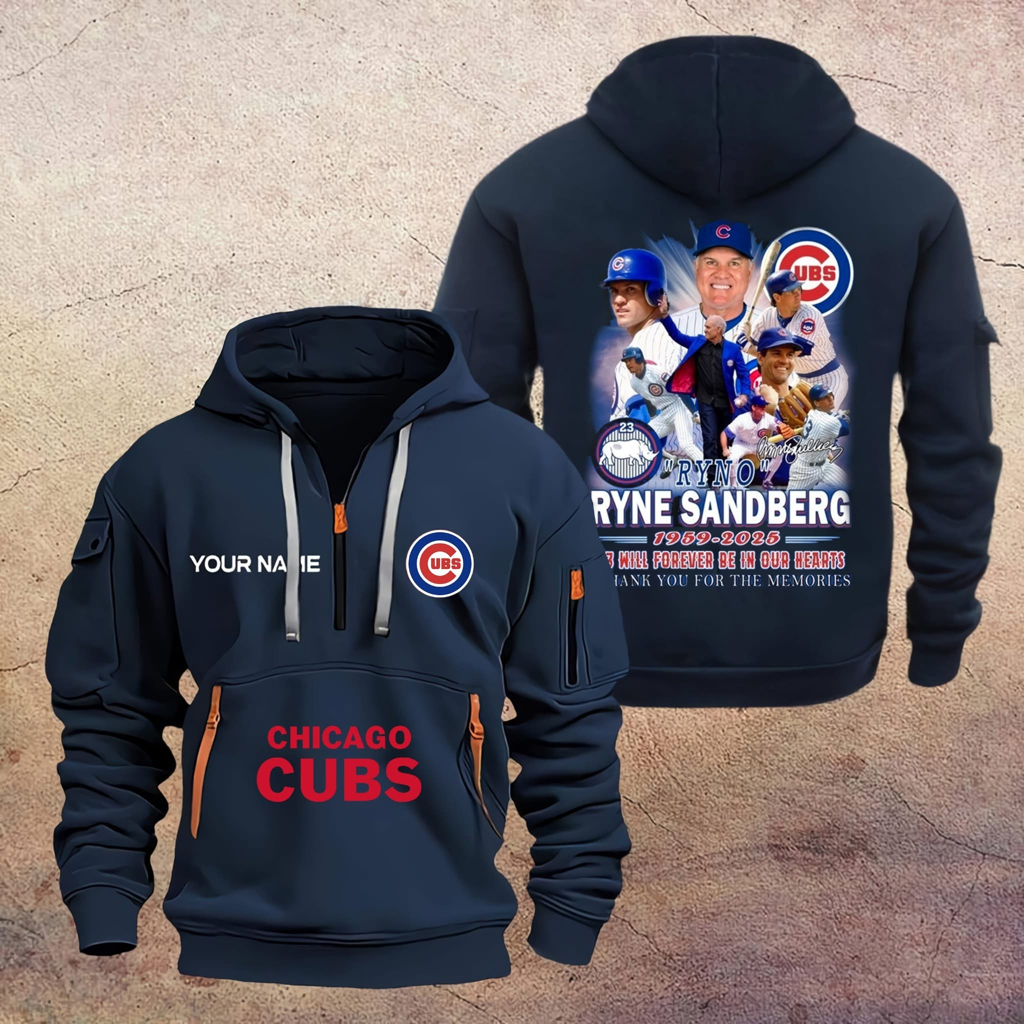 Custom Ryno Ryne Sandberg Thank You For The Memories Quarter Zip Hoodie Cubs Fan Merch-1