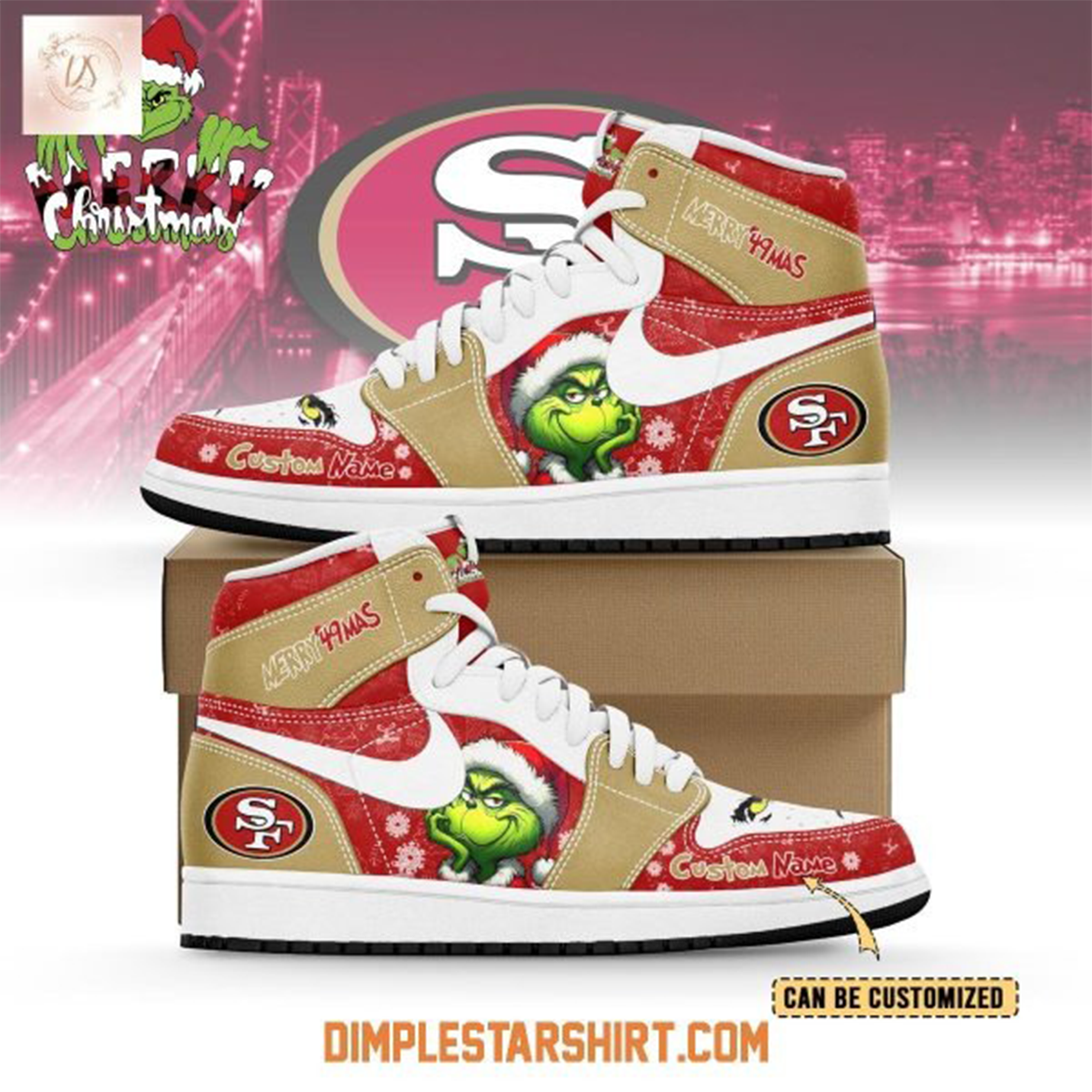 Custom San Francisco 49ers The Grinch Merry Christmas Shoes 49ers Merch Football Lovers Gifts-1 Custom San Francisco 49ers The Grinch Merry Christmas Shoes 49ers Merch Football Lovers Gifts-1