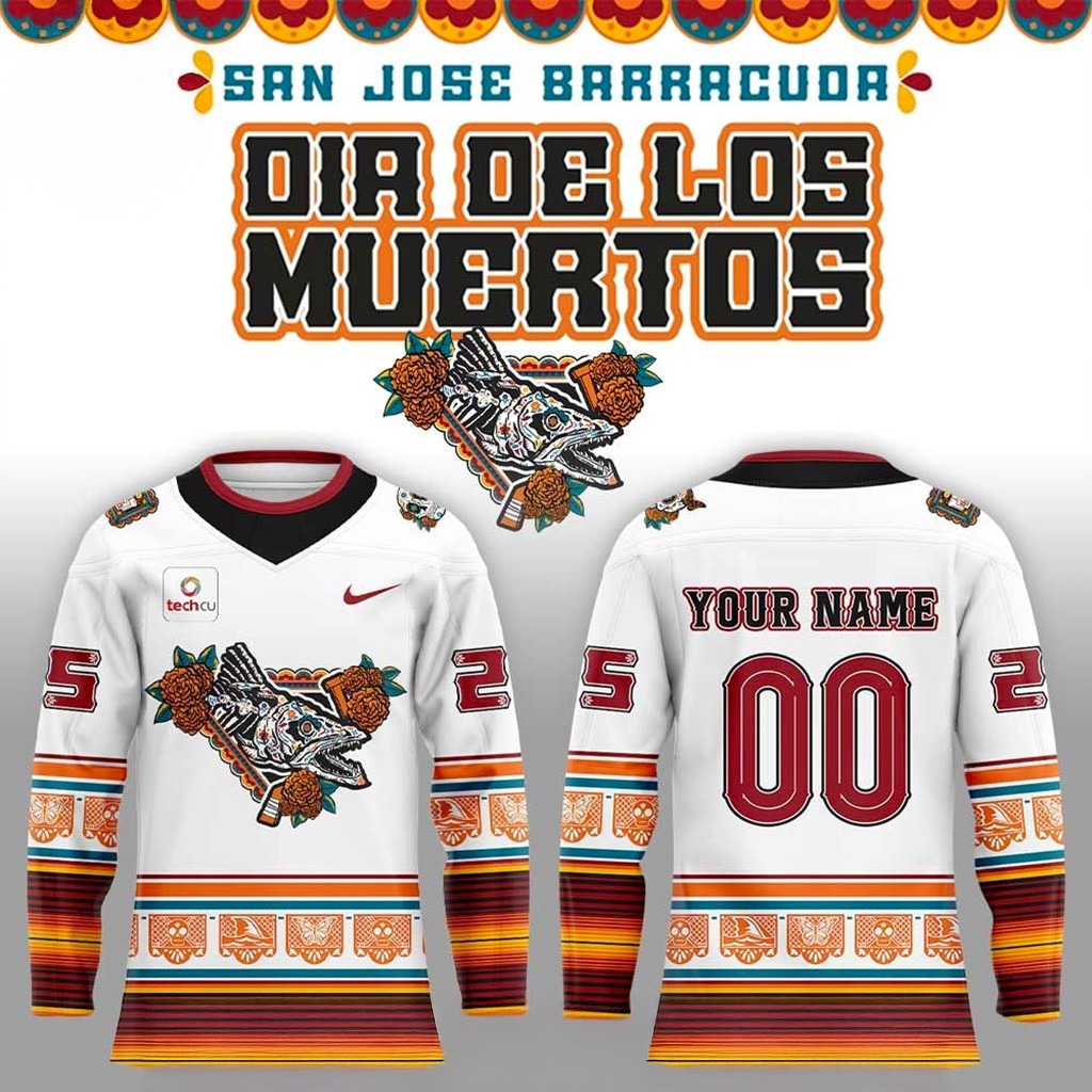 Custom San Jose Barracuda Dia De Los Muertos Jersey Fan Merch Christmas Gifts For Son-1