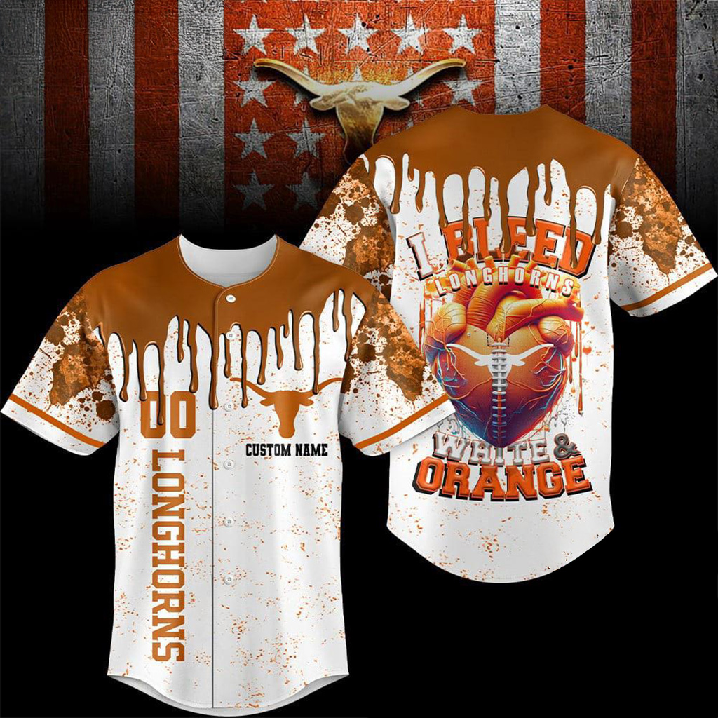 Custom Texas Longhorns NCAA I Bleed Baseball Jersey Texas Longhorns Merch Gift For Dad-1
