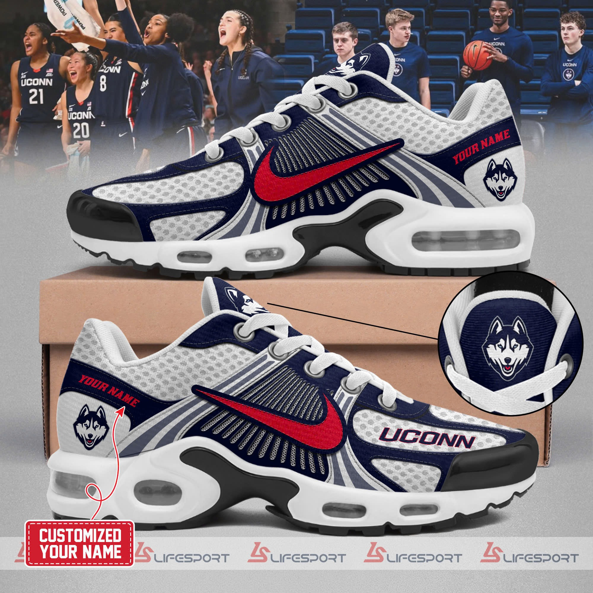 Custom Uconn Huskies Air Max Plus Sneakers Merch Sport Shoes Gifts For Basketball Fans-1