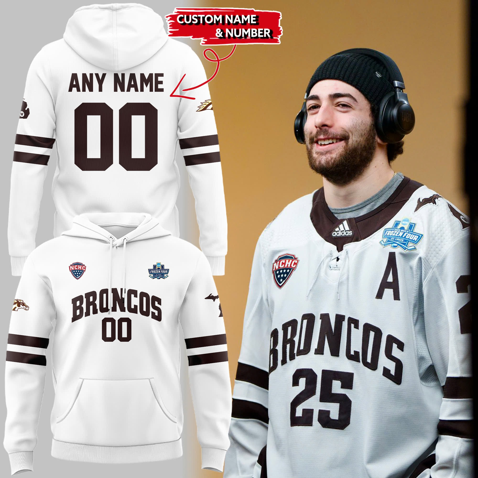 Custom Western Michigan National Championship Gear Hoodie 2025 Hockey Final Four WMB Uniform-1