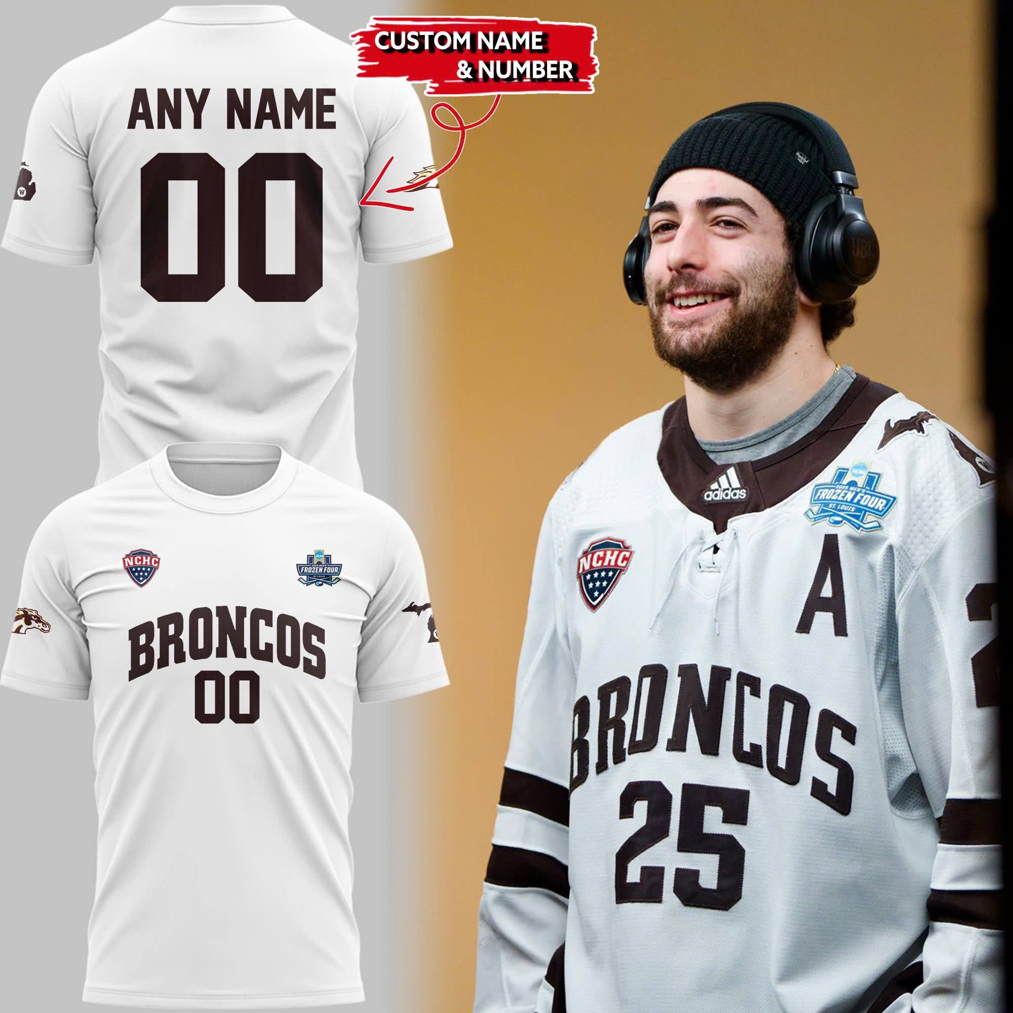 Custom Western Michigan National Championship Gear T-Shirt 2025 Frozen Four Hockey Merch-1