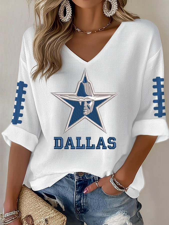 Dallas Cowboys Long Sleeve V-Neck Shirt Dallas Football Shirts Clothing Gift For Fans-1