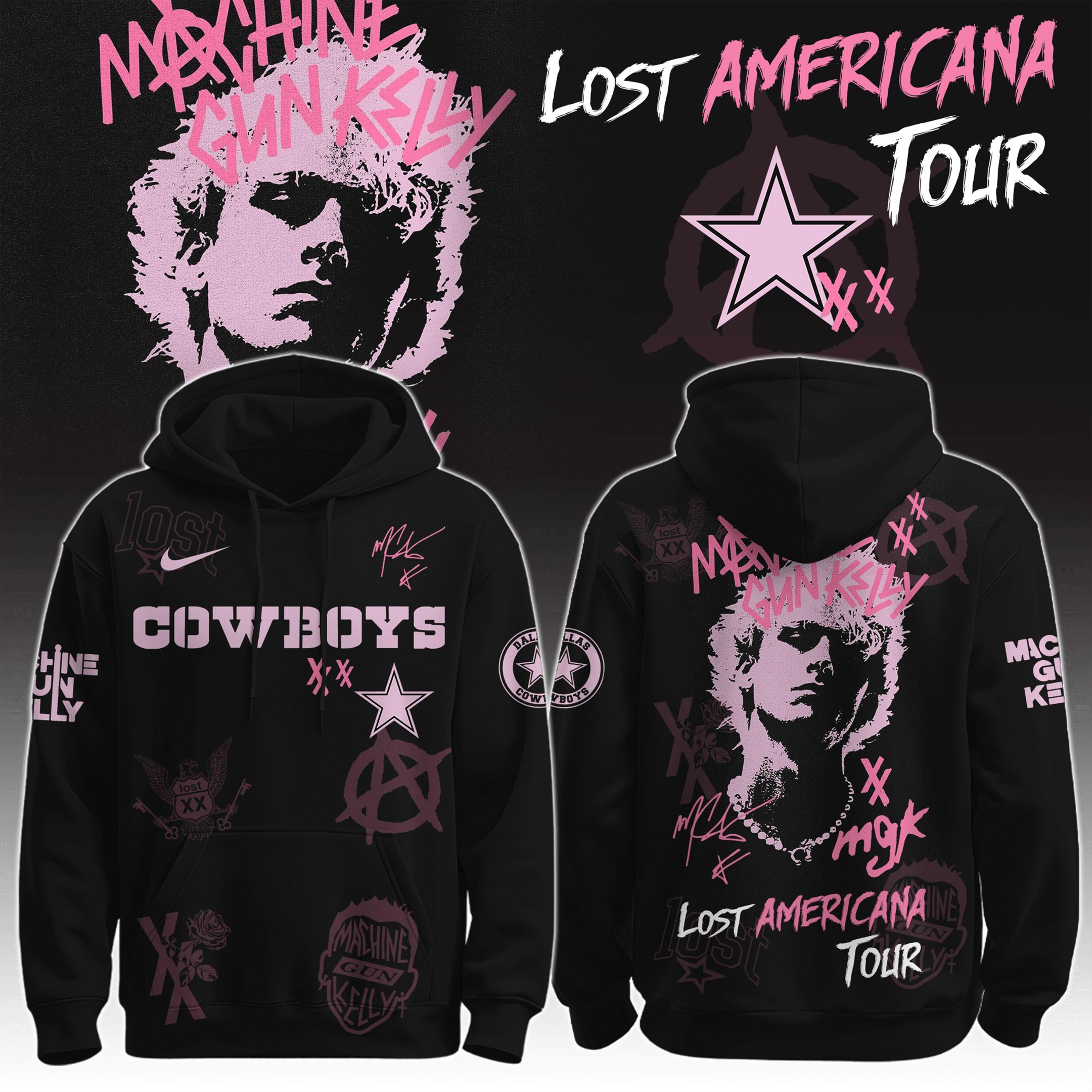 Dallas Cowboys X MGK Hoodie The Lost Americana Tour Clothing MGK Dallas Cowboys Apparel-1