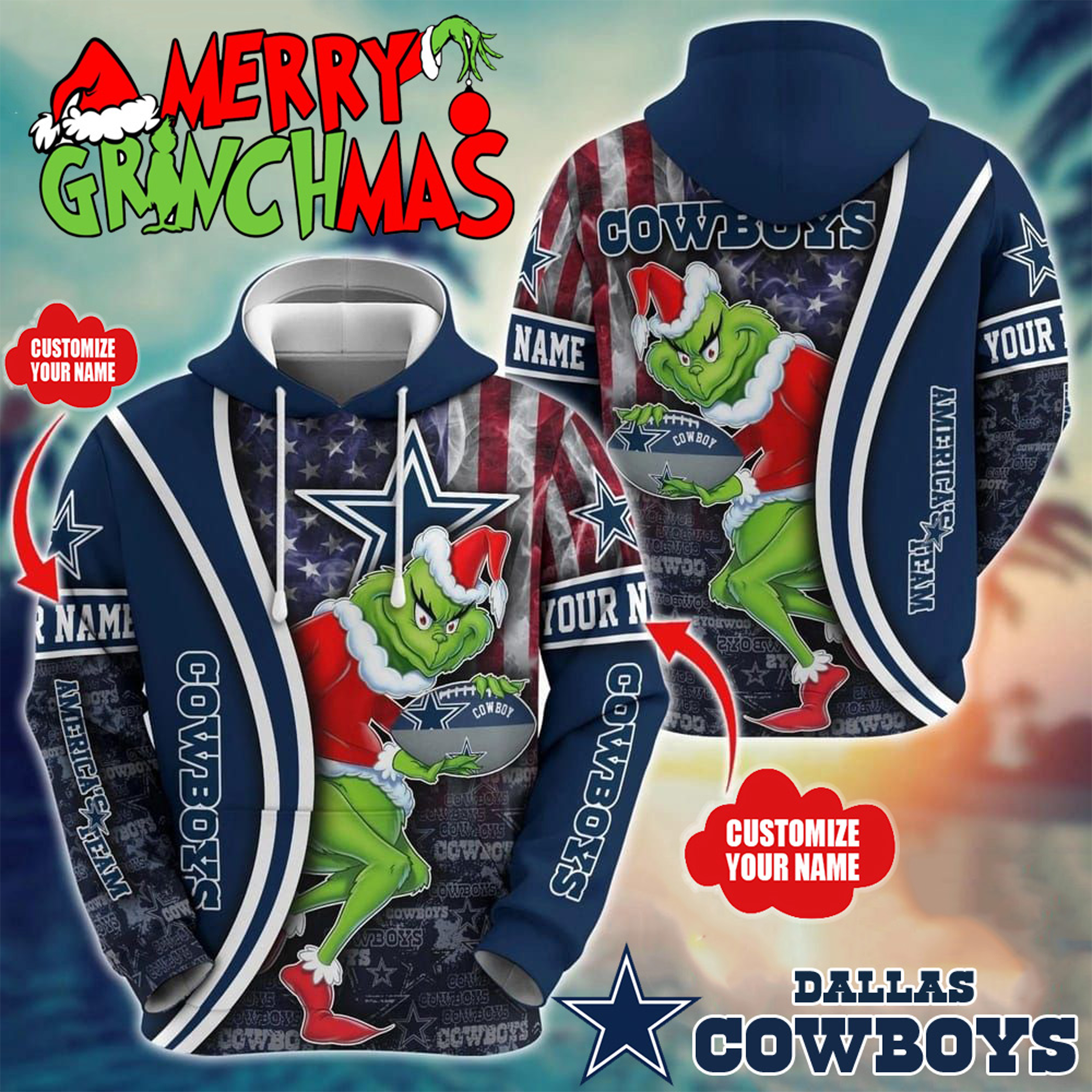 Dallas Cowboys X Merry Grinchmas Hoodie Dallas Cowboys Xmas Clothing Game Day Apparel-1
