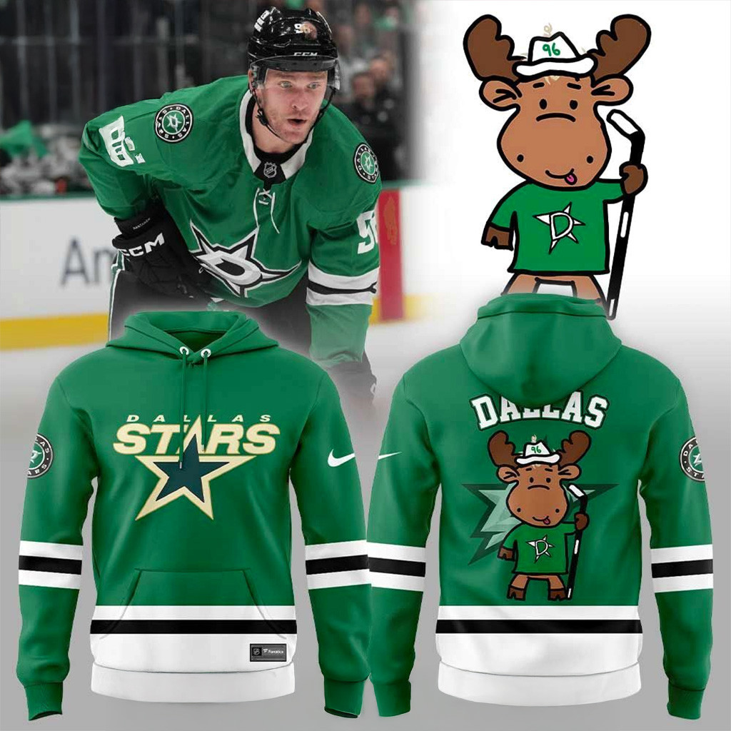 Dallas Stars Kelly Green Doodle Moose Uniform Hoodie Stars Merch Best Gifts For Hockey Fans-1