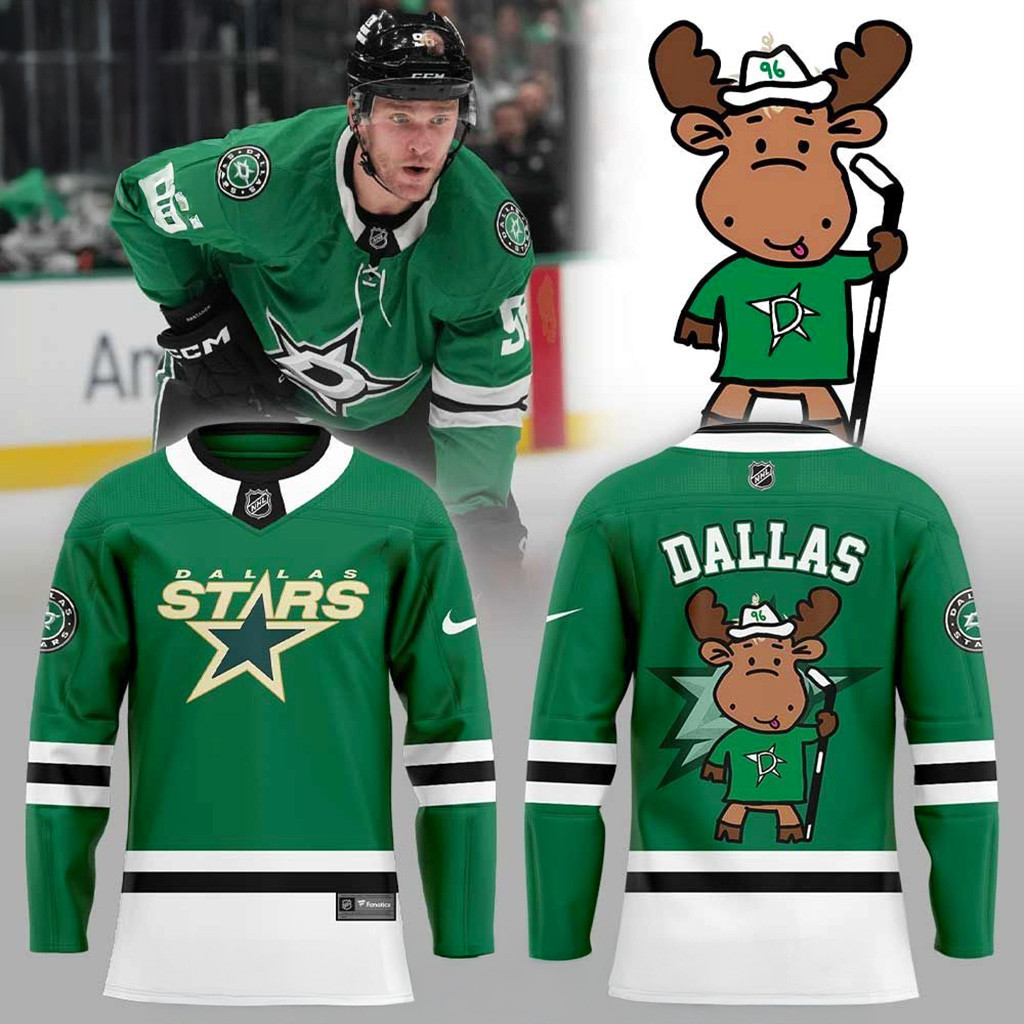 Dallas Stars Kelly Green Doodle Moose Uniform Jersey Stars Merch Gifts For Hockey Fans-1