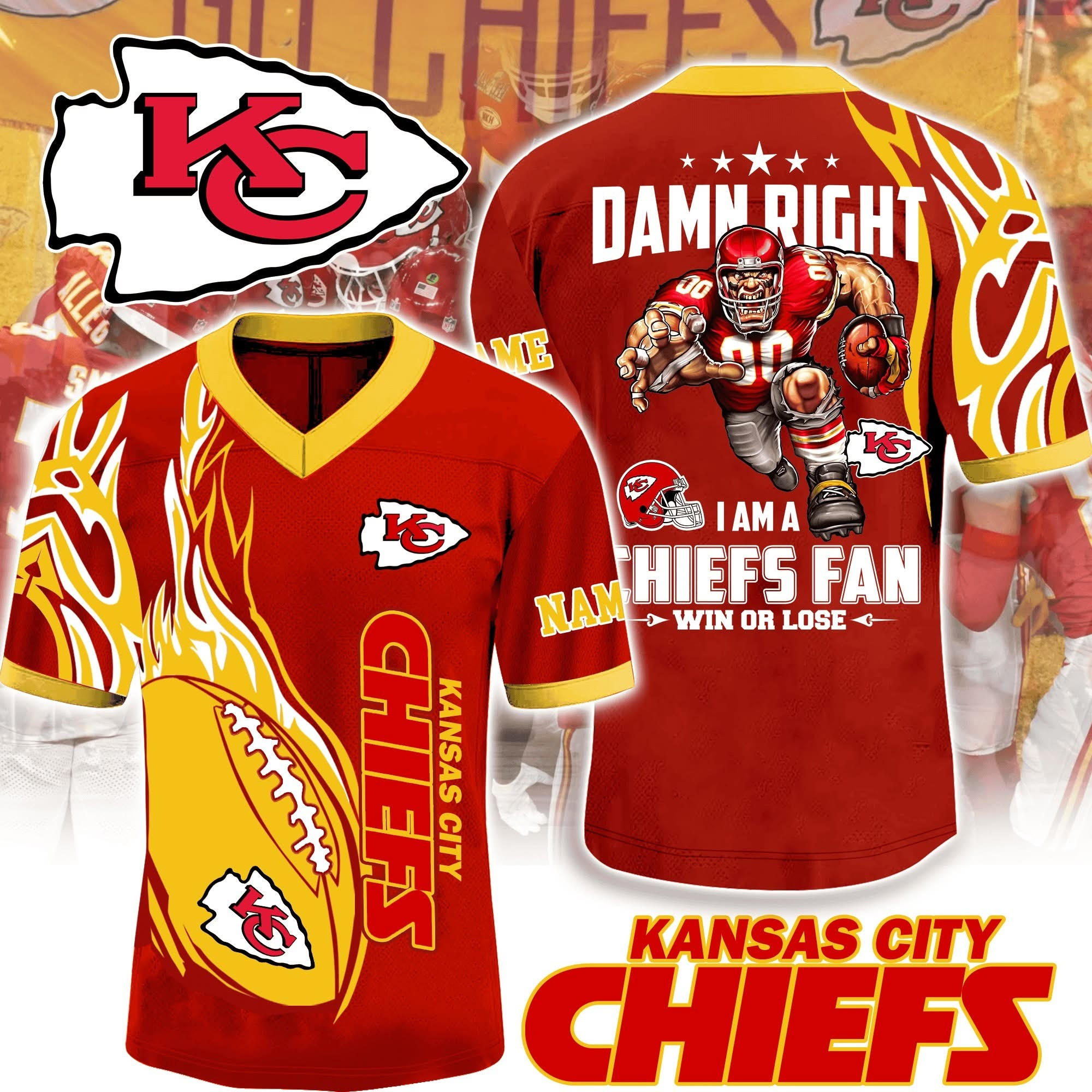 Damn Right I'm A Chiefs Fan Win Or Lose Football Jersey Best Kansas City Chiefs Gifts-1