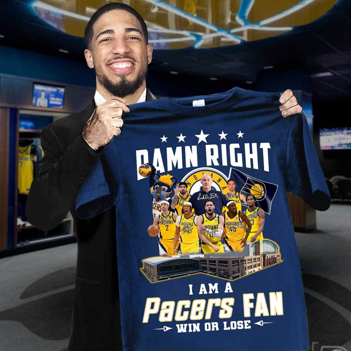 Damn Right I'm A Pacers Fan Win Or Lose T-Shirt Basketball Indiana Pacers Fan Merch Gifts-1