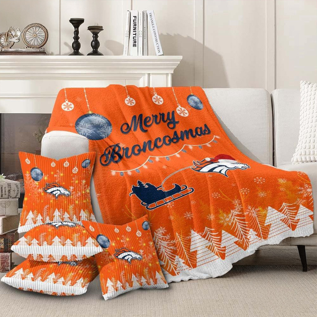 Denver Broncos Football 2025 NFL Christmas Blanket Broncos Merch Merry Xmas Bed Decor Ideas-1