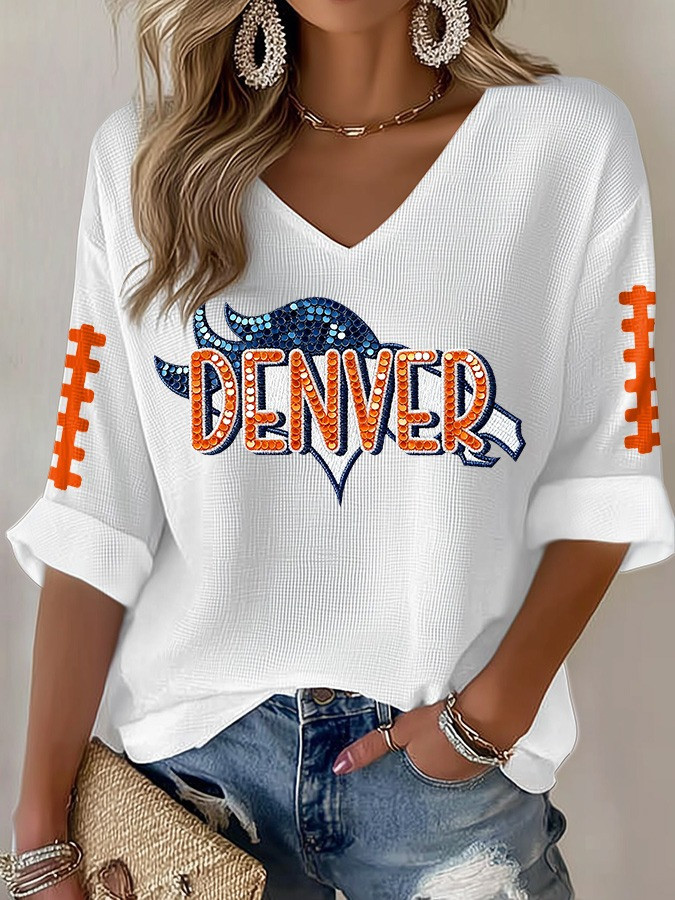 Denver Broncos Long Sleeve V-Neck Shirt Unique Denver Broncos Gifts Clothing For Fans-1