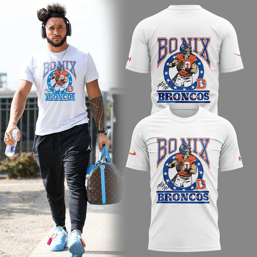 Denver Broncos X Bo Nix Signature T-Shirt Denver Broncos Merch Best Football Gifts-1