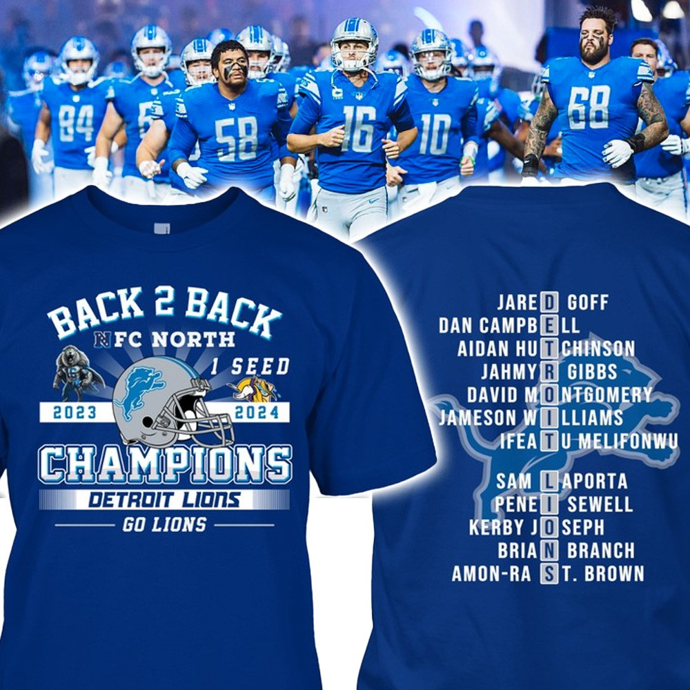 Detroit Lions Champions Shirt Back 2 Back NFC North Championships Go Lions T-Shirt-1