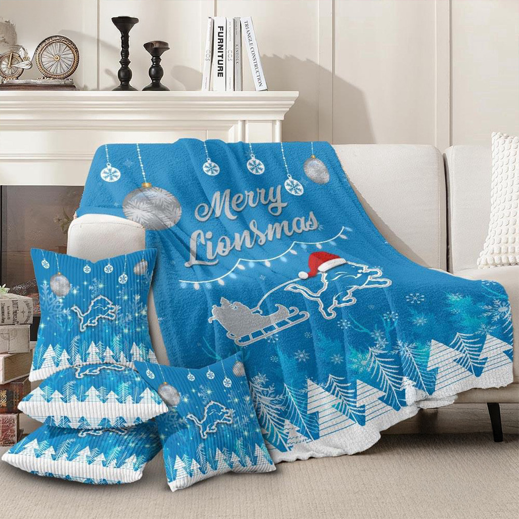 Detroit Lions Football 2025 NFL Christmas Blanket Lions Merch Merry Xmas Bed Decor Ideas-1