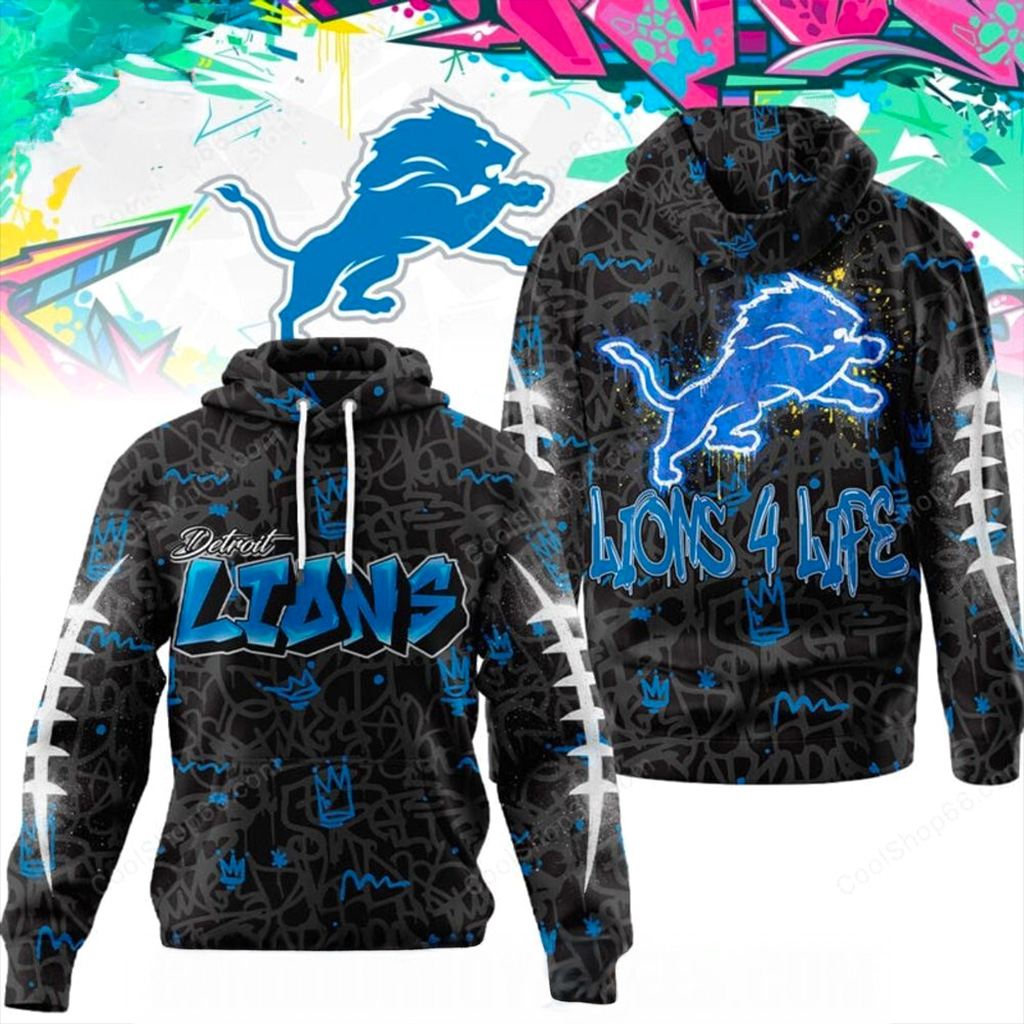 Detroit Lions Graffiti For Life Hoodie Lions Merch Xmas Gifts For Him-1
