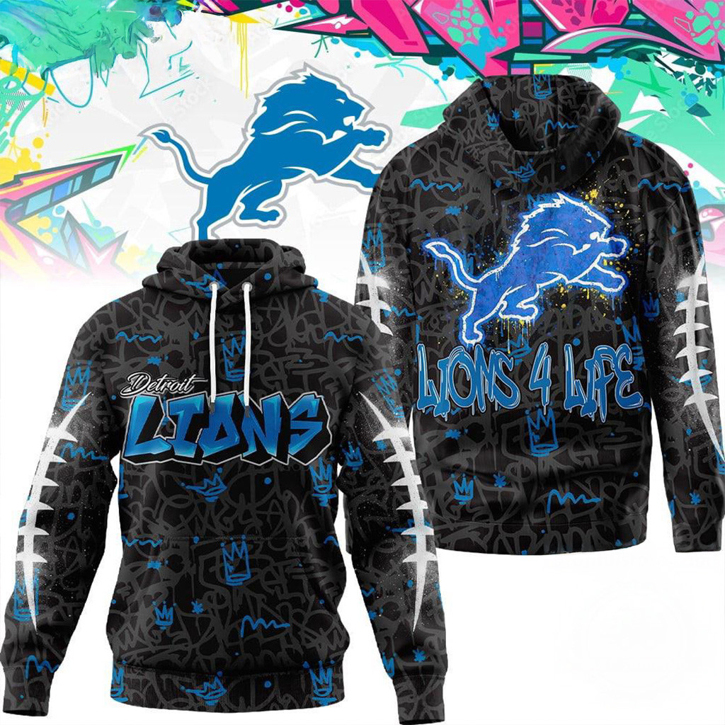 Detroit Lions NFL Special Graffiti My Team 4 Life Hoodie Lions Merch Christmas Gifts For Guys-1