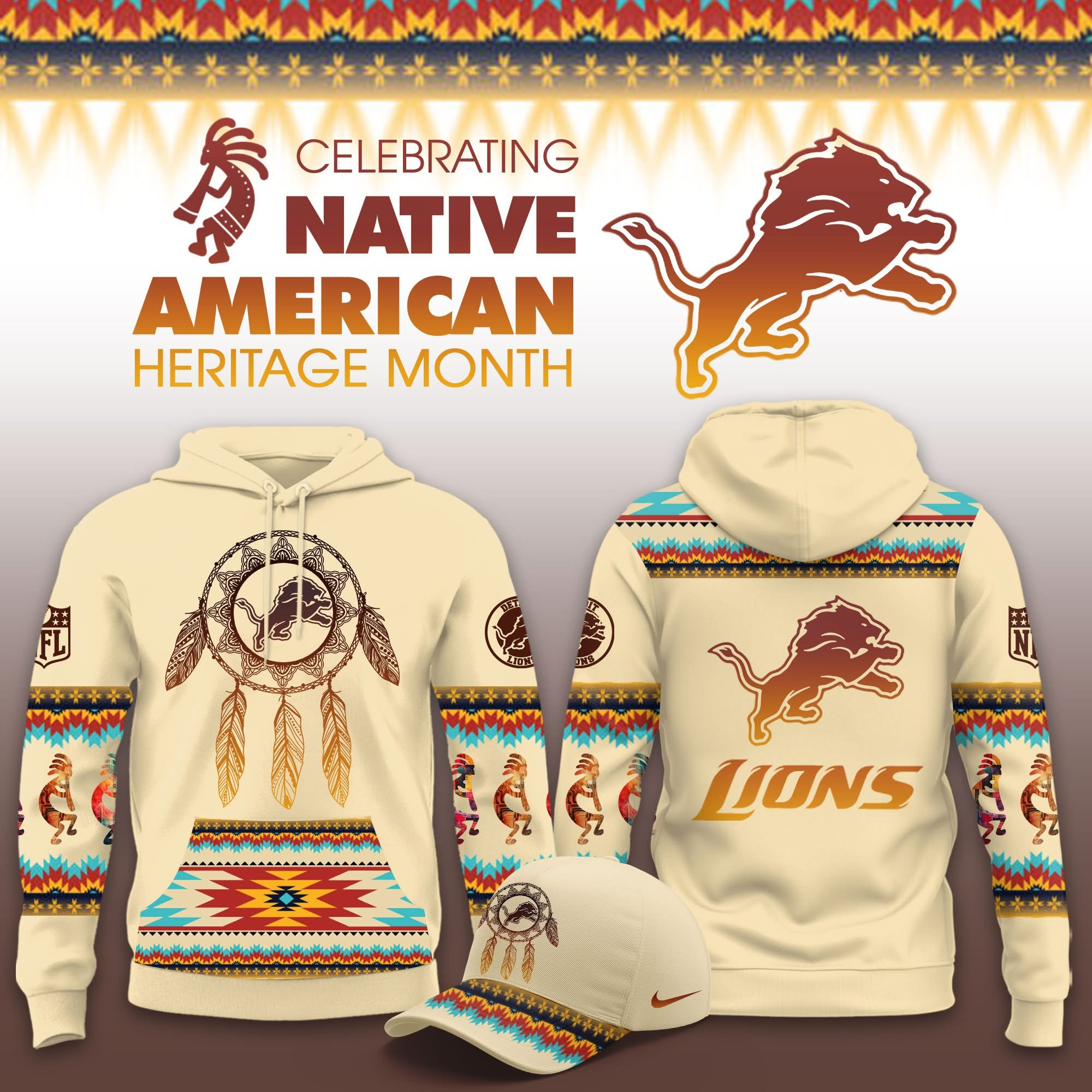 Detroit Lions Native American Heritage Month Hoodie Detroit Lions Merch Football Related Gifts-1