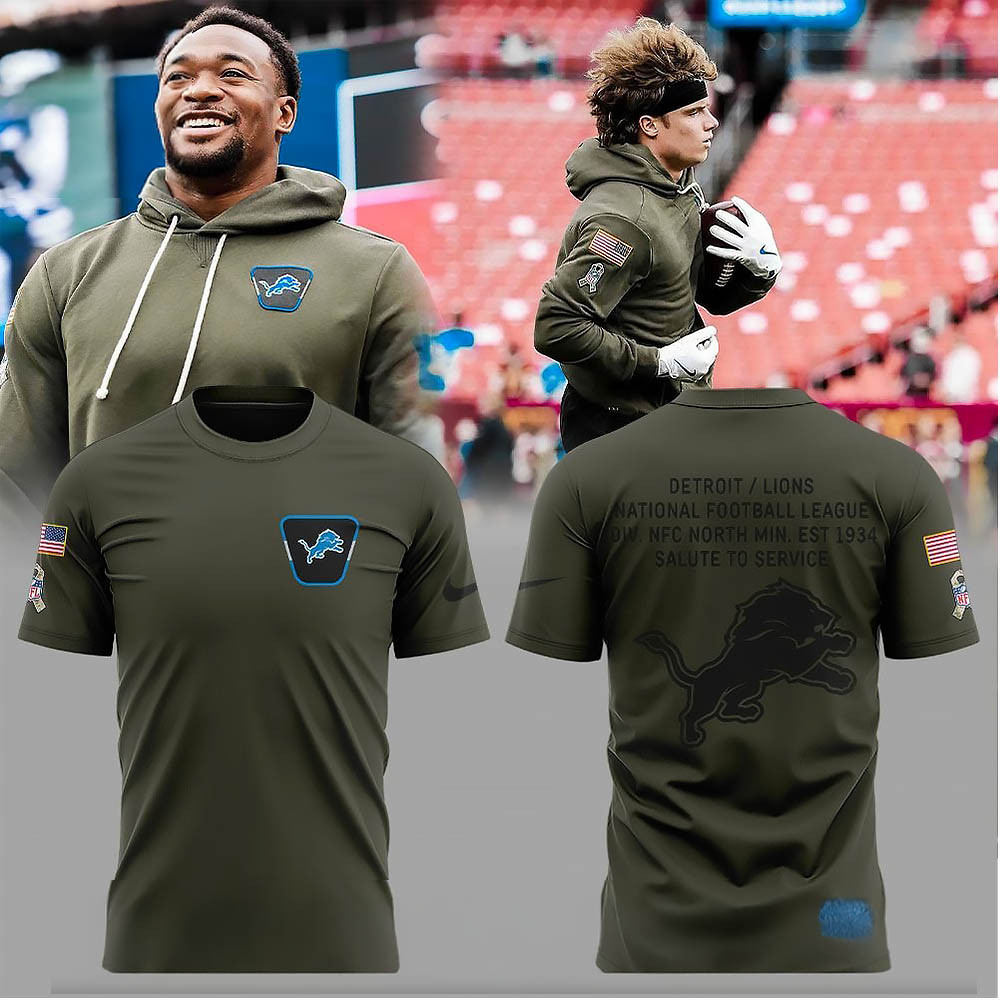 Detroit Lions Salute to Service 2025 T-Shirt NFL X Military Clothing Detroit Lions Fans Gifts-1
