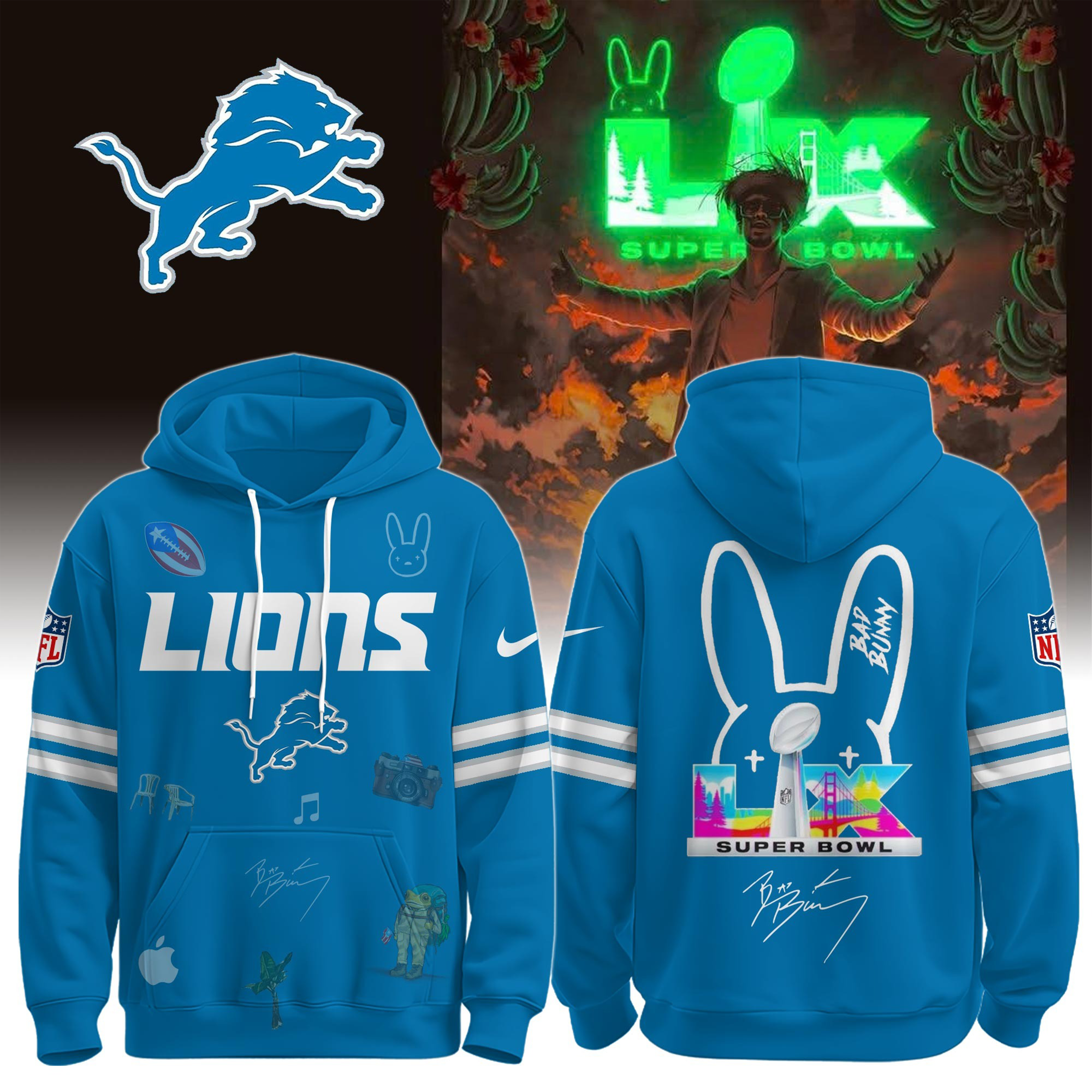 Detroit Lions X Benito Bowl LX 2026 Hoodie Super Bowl Merch Detroit Lions Gift For Football Fan-1