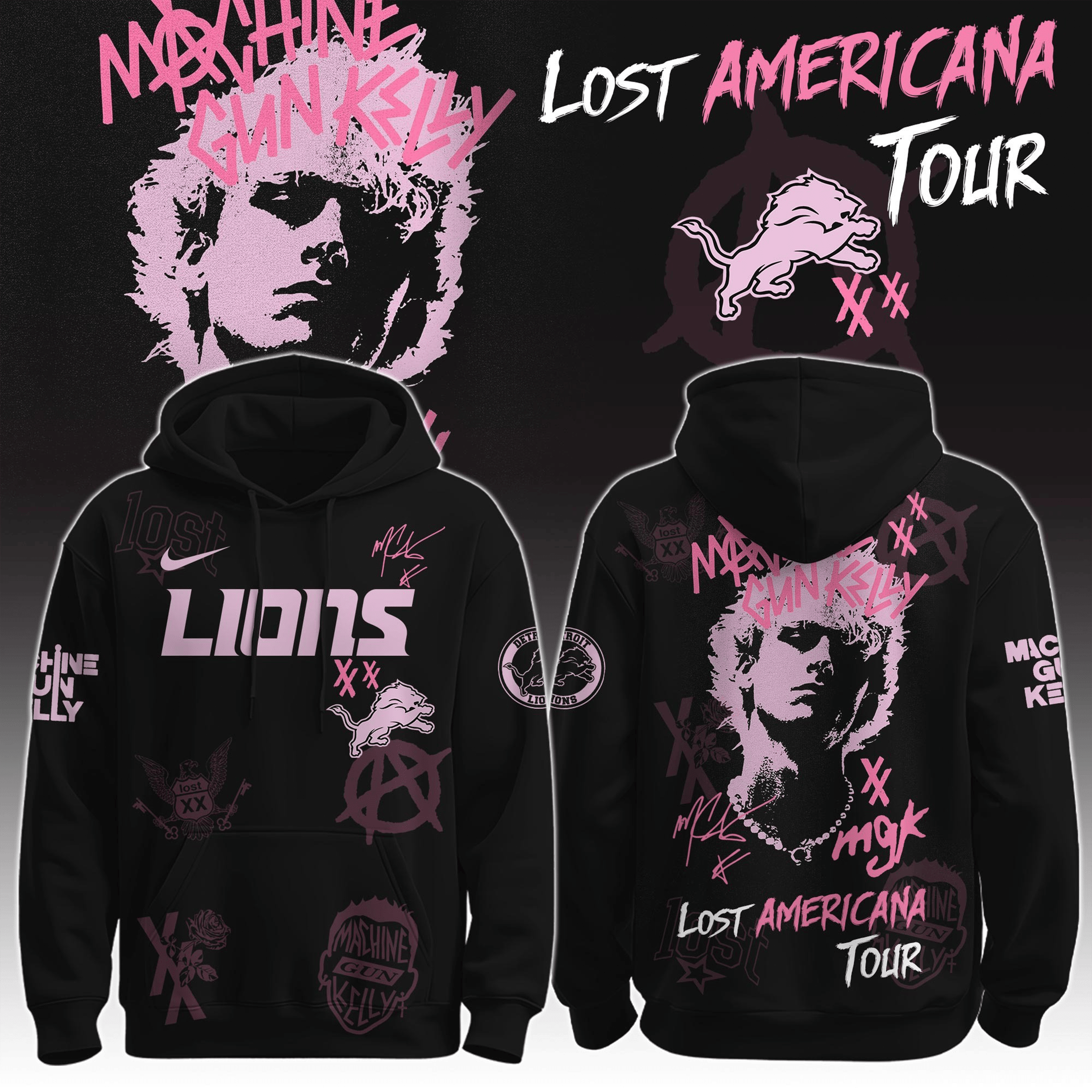 Detroit Lions X MGK Hoodie The Lost Americana Tour Clothing MGK Detroit Lions Merch Gifts-1