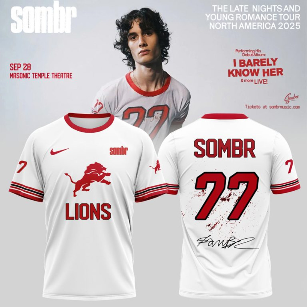 Detroit Lions X Sombr The Late Nights Young Romance Tour T-Shirt Fan Merch Gift For Brother-1