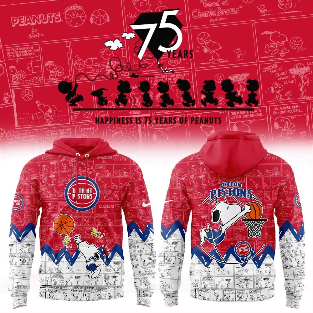 Detroit Pistons Wizards 75Th Anniversary Of Peanuts Hoodie Unique Gifts For Pistons Fans-1