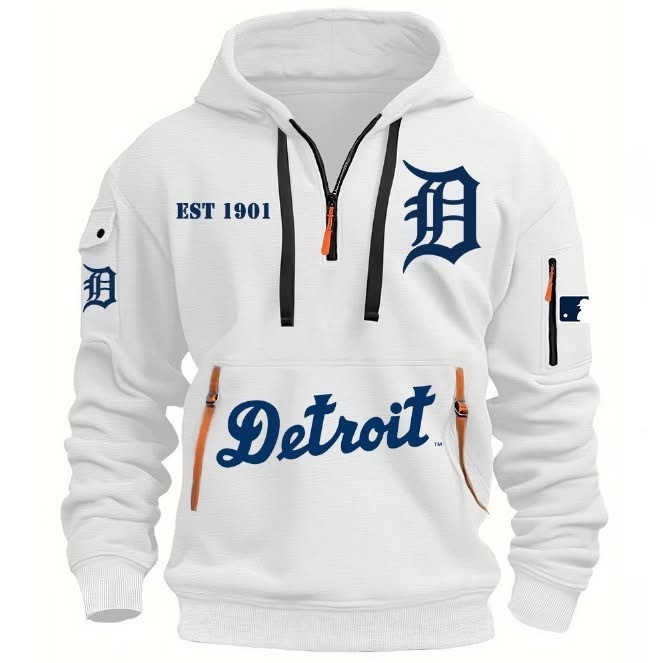 Detroit Tigers EST 1901 Quarter Zip Hoodie Half Zipper MLB Merch Baseball Fan Gifts For Him-1