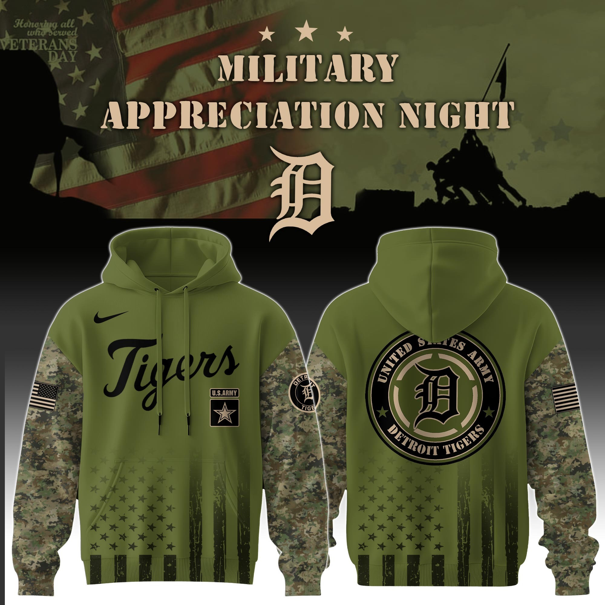 Detroit Tigers MLB X Army Military Appreciation Night Hoodie Camo Veteran Gifts For Fans-1