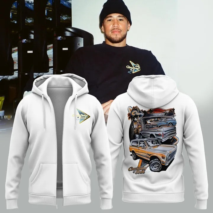 Devin Booker X Chevrolet X Nike White Zip Hoodie Apparel Gifts For Devin Booker Fans-1