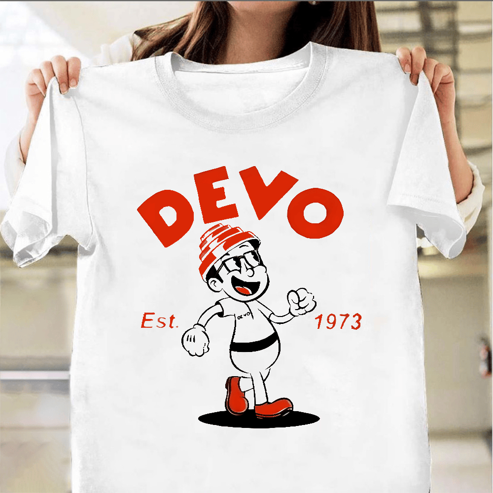 Devo Band T-Shirt Cartoon Character Wearing The Iconic Energy Dome Hat Fan Merch Gifts-1
