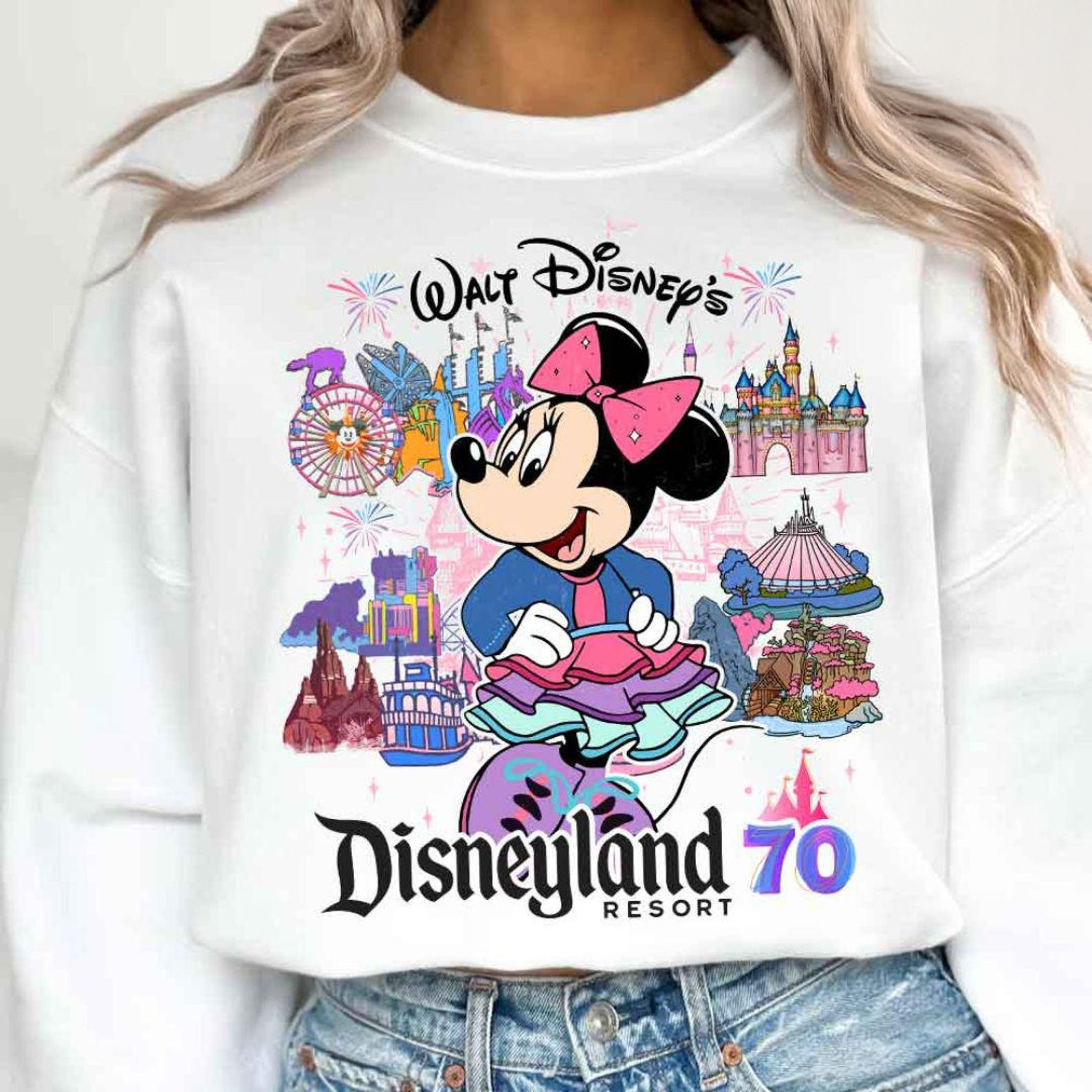 Disneyland 70th Anniversary Merch Sweatshirt Mickey Walt Disney's Vacation Gift Ideas-1