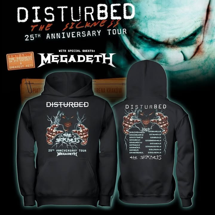 Disturbed And Megadeth The Sickness 25th Anniversary Tour Hoodie Fan Merch Gifts-1