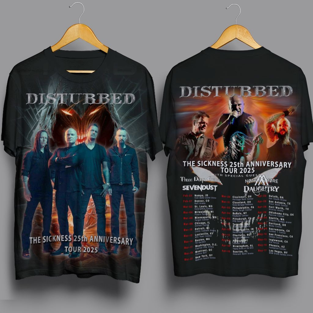 Disturbed The Sickness 25Th Anniversary Tour 2025 T-Shirt Disturbed Tour Merch Fan Gifts-1